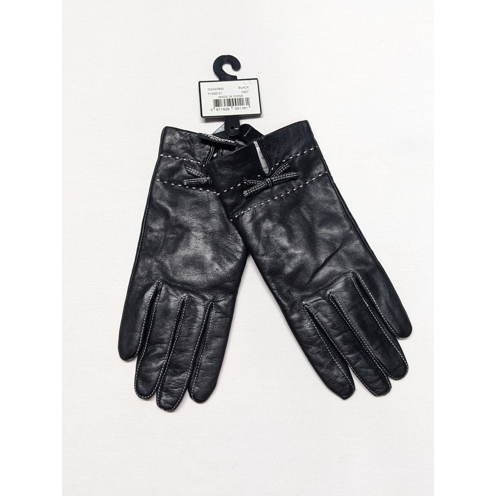 George Womens Black Leather Gloves Thinsulate Insulated‎ Bow Accent Size L NEW
